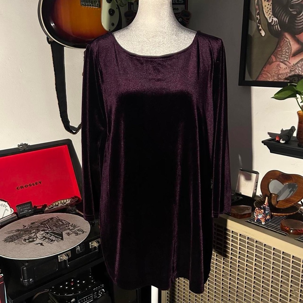 Purple Plum Velvet Velour Mid Sleeve Top